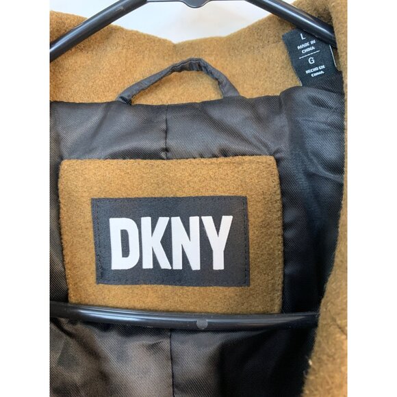 DKNY Mens Camel Overcoat Large RK10394 EUC Wool Blend Winter Lined Brown - Picture 6 of 15